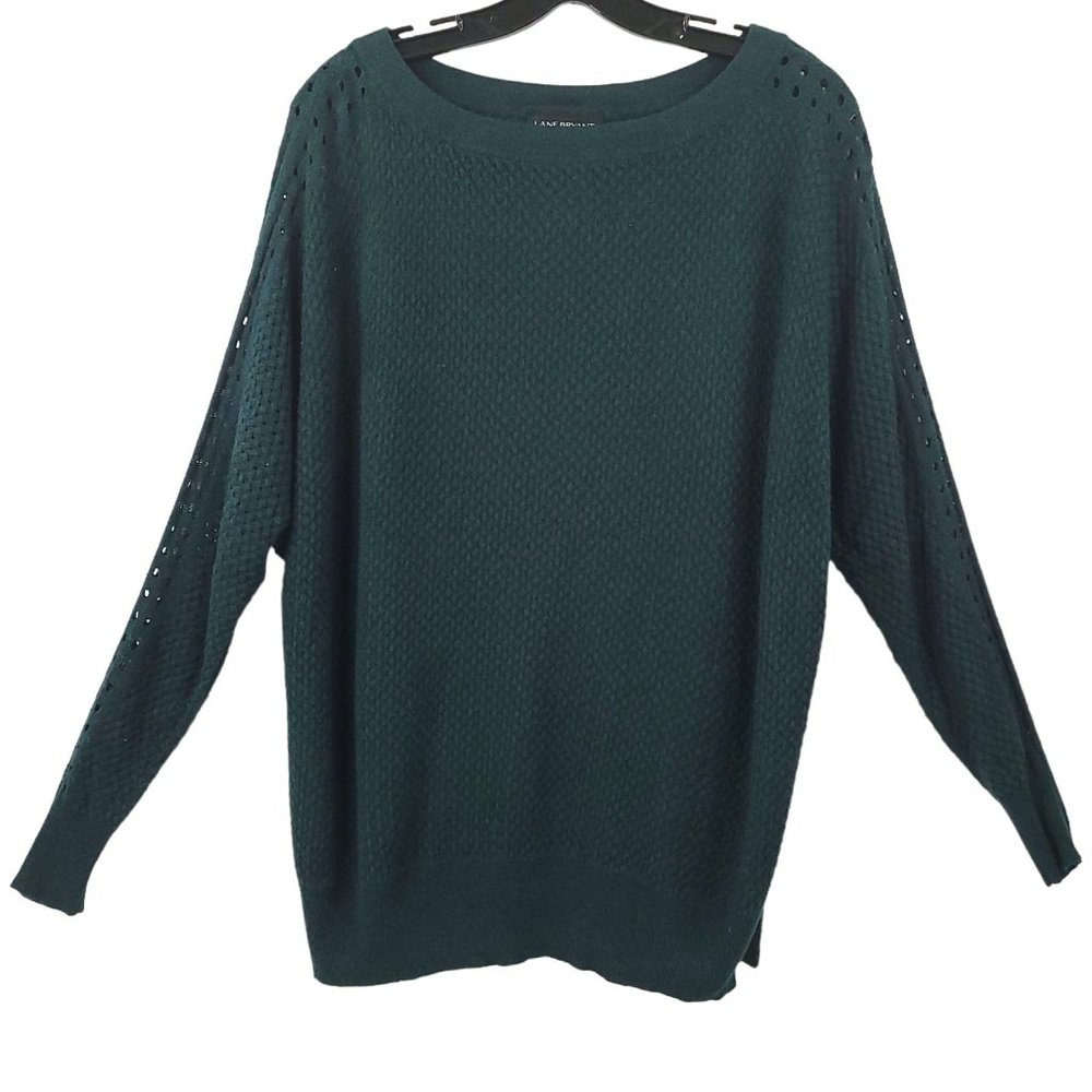 Lane Bryant Green Pullover Knit Sweater Womens Size 22/24 Long Sleeve